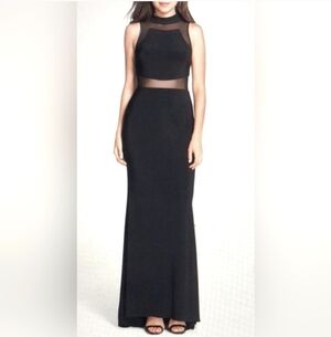 Betsy & Adam Mock Neck Mesh Illusion Gown - Size 10